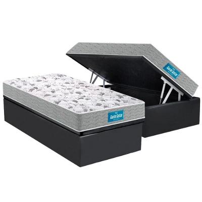 Cama Box Baú Solteiro: Colchão Ortopédico Probel D45 / EP Guarda Costas PróExtreme Plus Double Face + Base CRC Suede Gray(88x188)