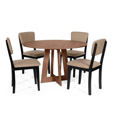 Mesa De Jantar Redonda Montreal Noronha Com 4 Cadeiras Estofadas Ella Preto/marrom Claro