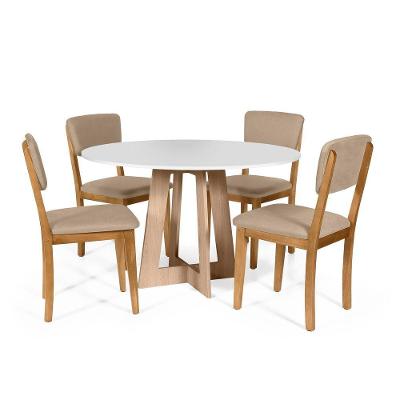 Mesa De Jantar Redonda Montreal Bran/jade Com 4 Cadeiras Estofadas Ella Bege