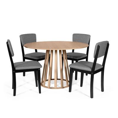 Mesa De Jantar Redonda Gabi Jade Com 4 Cadeiras Estofadas Ella Preto/cinza Escuro