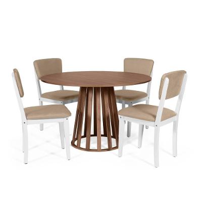 Mesa De Jantar Redonda Gabi Noronha Com 4 Cadeiras Estofadas Ella Branco/marrom Claro