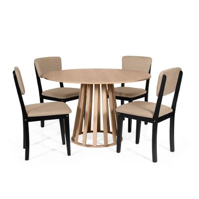 Mesa De Jantar Redonda Gabi Jade Com 4 Cadeiras Estofadas Ella Preto/bege