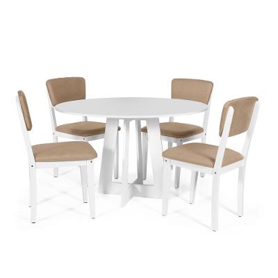 Mesa De Jantar Redonda Montreal Branca Com 4 Cadeiras Estofadas Ella Branco/marrom Claro