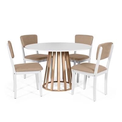 Mesa De Jantar Redonda Gabi Bran/jade Com 4 Cadeiras Estofadas Ella Branco/marrom Claro