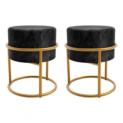 2 Puffs Banqueta Ferro, Decoração Design Moderno - Preto