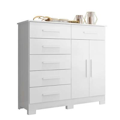 Cômoda New Xangai Em Mdp Com 2 Portas E 6 Gavetas Star Confort Branco Fosco