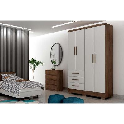 Guarda Roupa 4 Portas e 3 Gavetas c/Espelho e Pés Encanto Freijo Cumaru c/ Fendi - Novo Horizonte