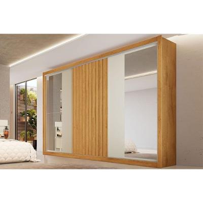 Guarda Roupa Casal Vitória c/6 Gavetas e 3 Portas de Correr 1 Ripada c/2 Espelhos Peroba/Off White/Peroba - Europa