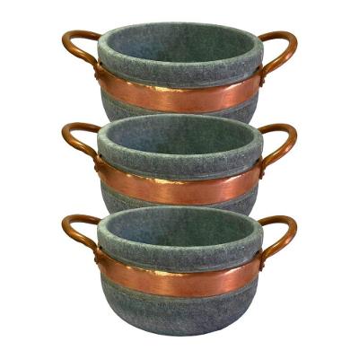 Kit 3 Cumbucas Alça De Cobre Pedra Sabão Caldo Sopa 500ml.