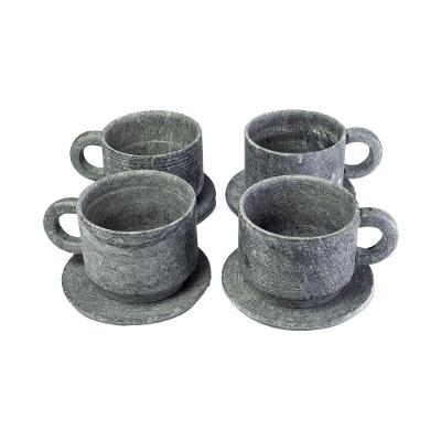 Kit 4 Xícara De Café Com Pires Em Pedra Sabão Servir 50ml.