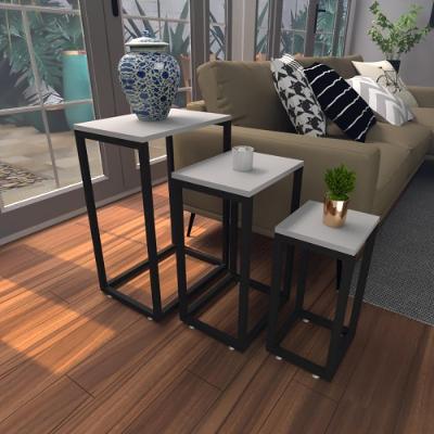 Kit Com 3 Mesa Lateral Cinza Aparador De Sofa Sala Mesa Lateral Cama