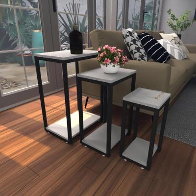Kit Com 3 Mesa Lateral Cinza Aparador De Sofa Sala Mesa Lateral Cama