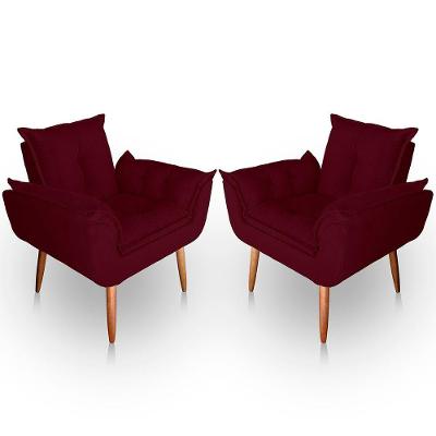 Kit 02 Poltrona Para Sala E Quarto Decorativa Opala Suede Cor Bordô