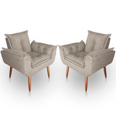 Kit 02 Poltrona Para Sala E Quarto Decorativa Opala Suede Cor Bege