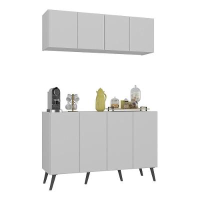 Conjunto Cantinho Do Café Retrô Armário E Aparador 4 Portas Multimóveis Mp1084 Branco/preto