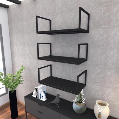 Kit Com 3 Prateleira Industrial Suspensa Parede Nicho Preta Cozinha Escritorio Sala Quarto Infantil