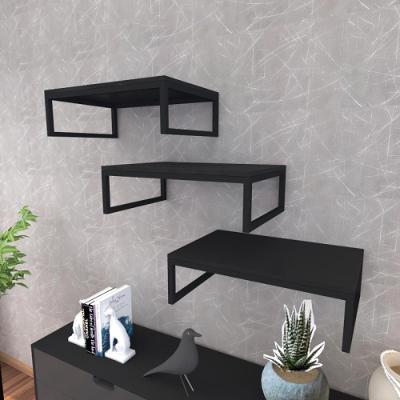 Kit Com 3 Prateleira Industrial Suspensa Parede Nicho Preta Cozinha Escritorio Sala Quarto Infantil