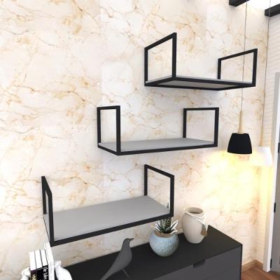 Kit Com 3 Prateleira Industrial Suspensa Parede Nicho Cinza Cozinha Escritorio Sala Quarto Infantil