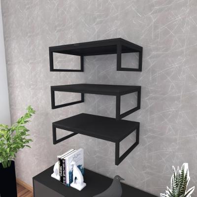 Kit Com 3 Prateleira Industrial Suspensa Parede Nicho Preta Cozinha Escritorio Sala Quarto Infantil