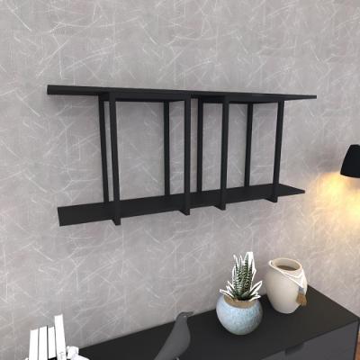 Prateleira Industrial Suspensa Estante Parede Nicho Preto Ferro E Madeira Suporte Pratileira