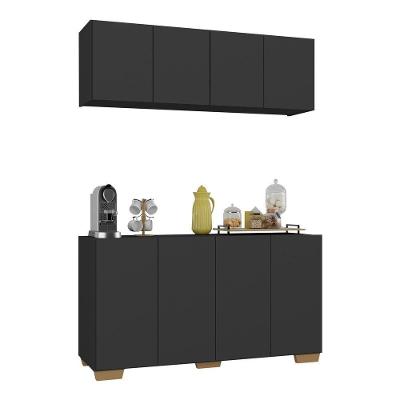 Conjunto Cantinho Do Café Armário E Aparador 4 Portas Multimóveis Mp1085 Preto/natural