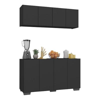 Kit Armário De Cozinha Aéreo E Balcão 4 Portas Multimóveis Mp2171 Preto Preto