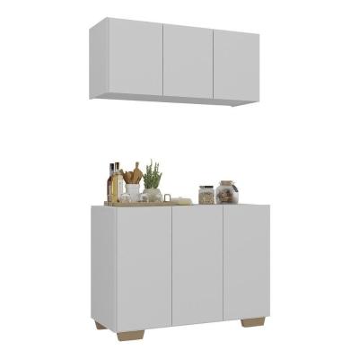 Kit Armário De Cozinha Aéreo E Balcão 3 Portas Multimóveis Mp2169 Branco/natural Branco/natural