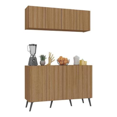 Kit Armário De Cozinha Aéreo E Balcão 4 Portas Retrô Multimóveis Mp2170 Rustic/preto Rustic/preto