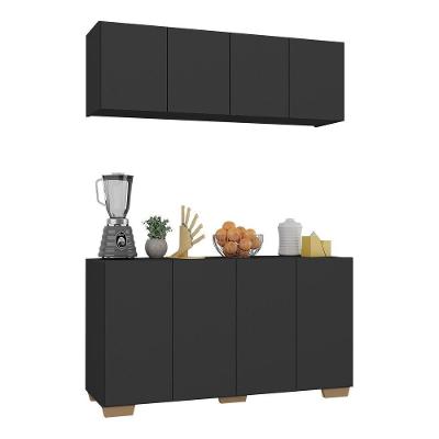 Kit Armário De Cozinha Aéreo E Balcão 4 Portas Multimóveis Mp2171 Preto/natural Preto/natural