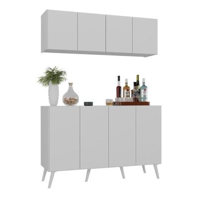 Kit Bar Armário Aéreo E Aparador 4 Portas Retrô Multimóveis Mp1086 Branco Branco