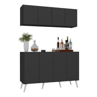Kit Bar Armário Aéreo E Aparador 4 Portas Retrô Multimóveis Mp1086 Preto/branco Preto/branco