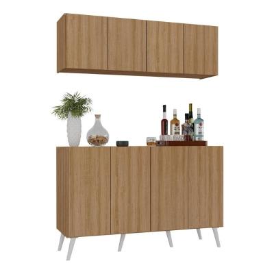 Kit Bar Armário Aéreo E Aparador 4 Portas Retrô Multimóveis Mp1086 Rustic/branco Rustic/branco