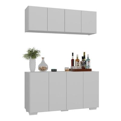Kit Bar Armário Aéreo E Aparador 4 Portas Multimóveis Mp1087 Branco Branco