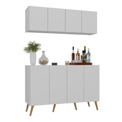 Kit Bar Armário Aéreo E Aparador 4 Portas Retrô Multimóveis Mp1086 Branco/natural Branco/natural