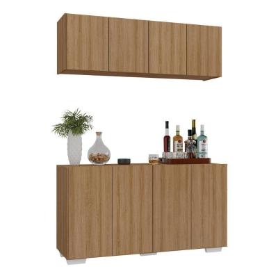 Kit Bar Armário Aéreo E Aparador 4 Portas Multimóveis Mp1087 Rustic/branco Rustic/branco