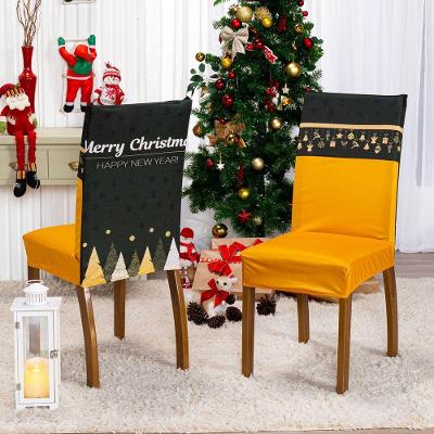 Kit De Capas De Cadeira Jantar Estampadas Ano Novo Ajustável Com Elástico 4 Peças Cor árvore Dourado