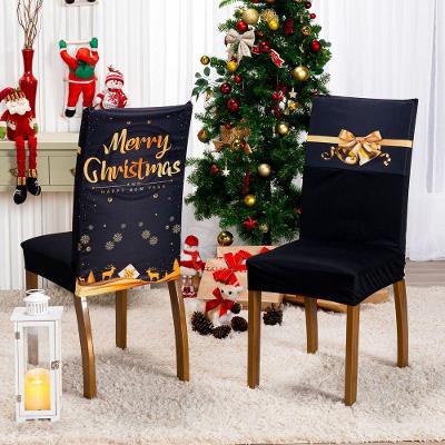 Kit De Capas De Cadeira Jantar Estampada Ano Novo Ajustável Com Elástico 06 Peças Cor Christmas Gold