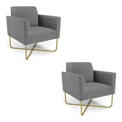 Kit 2 Poltronas Base X Industrial Dourado Marisa Linho D03 - D\'rossi Cor A26 Grafite