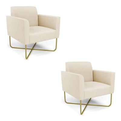 Kit 2 Poltronas Base X Industrial Dourado Marisa Linho D03 - D\'rossi Cor A19 Bege