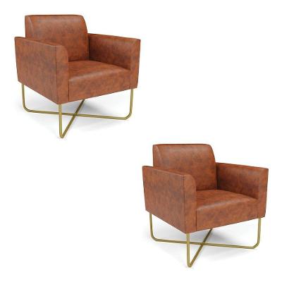 Kit 2 Poltronas Base X Industrial Dourado Marisa Corano Nozes D03 - D\'rossi