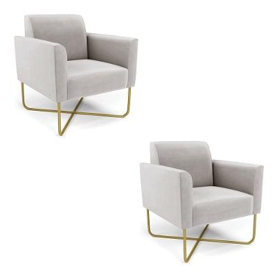 Kit 2 Poltronas Base X Industrial Dourado Marisa Veludo Cinza D03 - D\'rossi