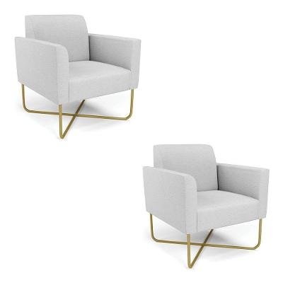Kit 2 Poltronas Base X Industrial Dourado Marisa Linho D03 - D\'rossi Cor A05 Cinza