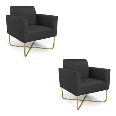 Kit 2 Poltronas Base X Industrial Dourado Marisa Corino Preto D03 - D\'rossi