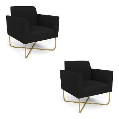 Kit 2 Poltronas Base X Industrial Dourado Marisa Linho D03 - D\'rossi Cor A79 Preto