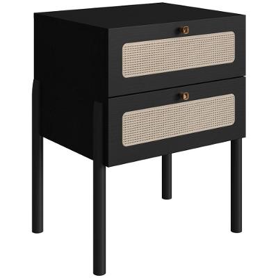Mesa De Cabeceira 2 Gavetas Palhinha 27933 Linha Oslo Nero Artesano Nero