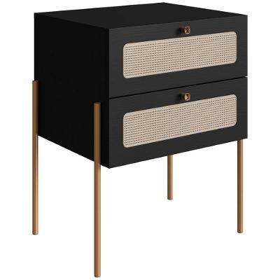 Mesa De Cabeceira 2 Gavetas Palhinha 28933 Linha Oslo Nero Artesano Nero