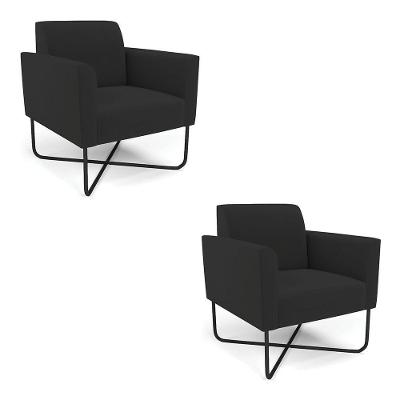 Kit 2 Poltronas Base X Industrial Preto Marisa Veludo D03 - D\'rossi Cor Preto