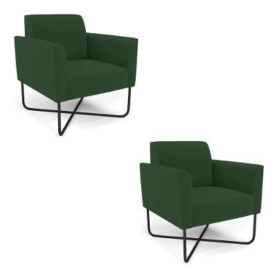 Kit 2 Poltronas Base X Industrial Preto Marisa Veludo D03 - D\'rossi Cor Verde