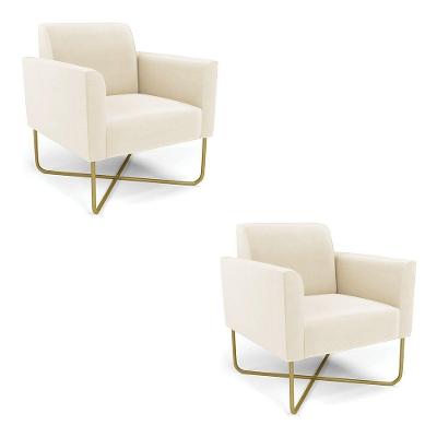 Kit 2 Poltronas Base X Industrial Dourado Marisa Veludo Bege D03 - D\'rossi