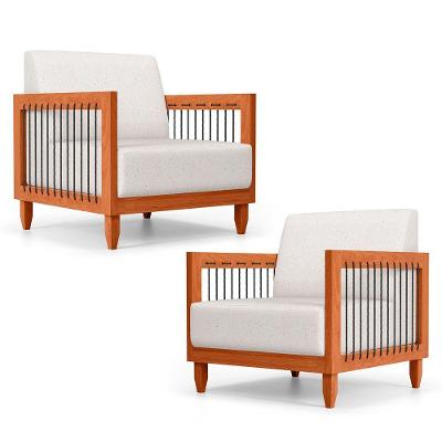 Kit 02 Poltronas Varanda Samoa Madeira Maciça Com Cordas Náutica Linho Natural - Desk Design
